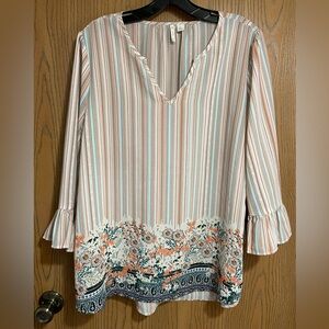 Cato Striped and Floral Blouse